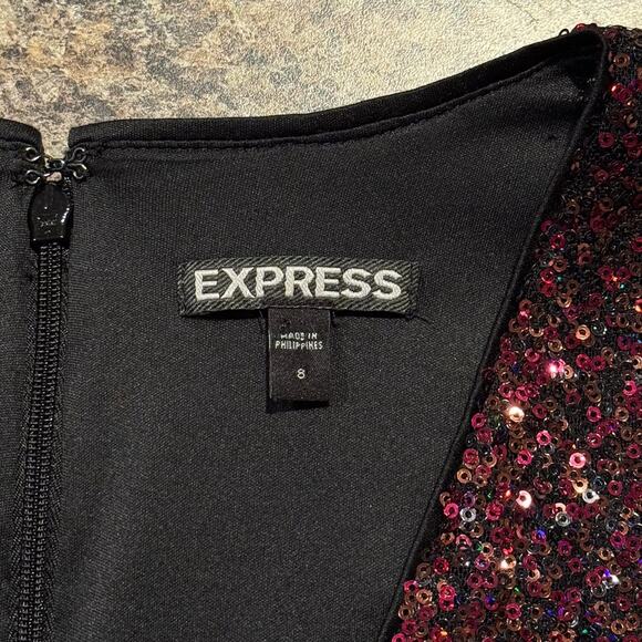 Express Dress 3/4 Sleeve All Over Sequin Disco 70s Retro Y2K Glam Red Black 8 - Picture 3 of 6